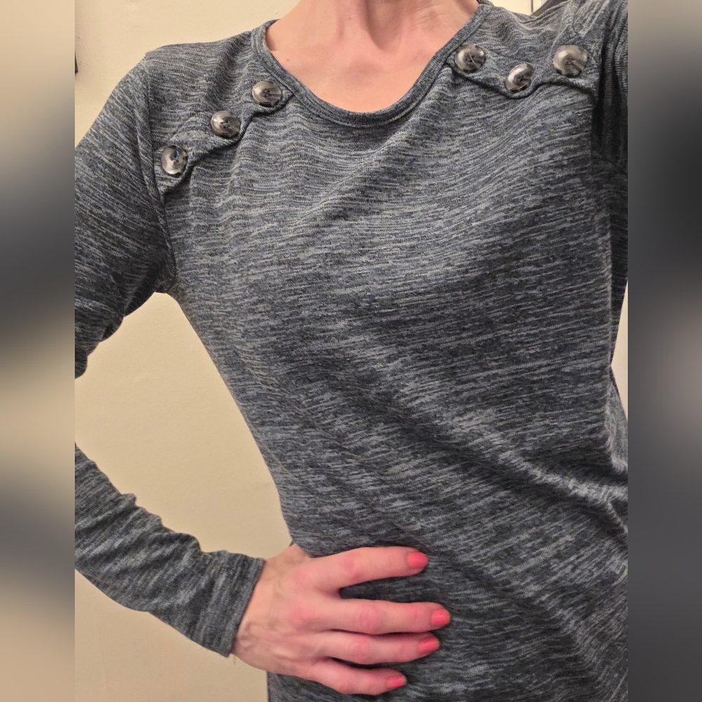 Avon Studio 1886 Heather Green  Long Sleeve Top Button Detail On Shouldrs Small